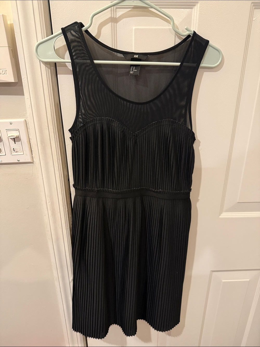 H&M Black Pleated Mesh Yoke Mini Dress